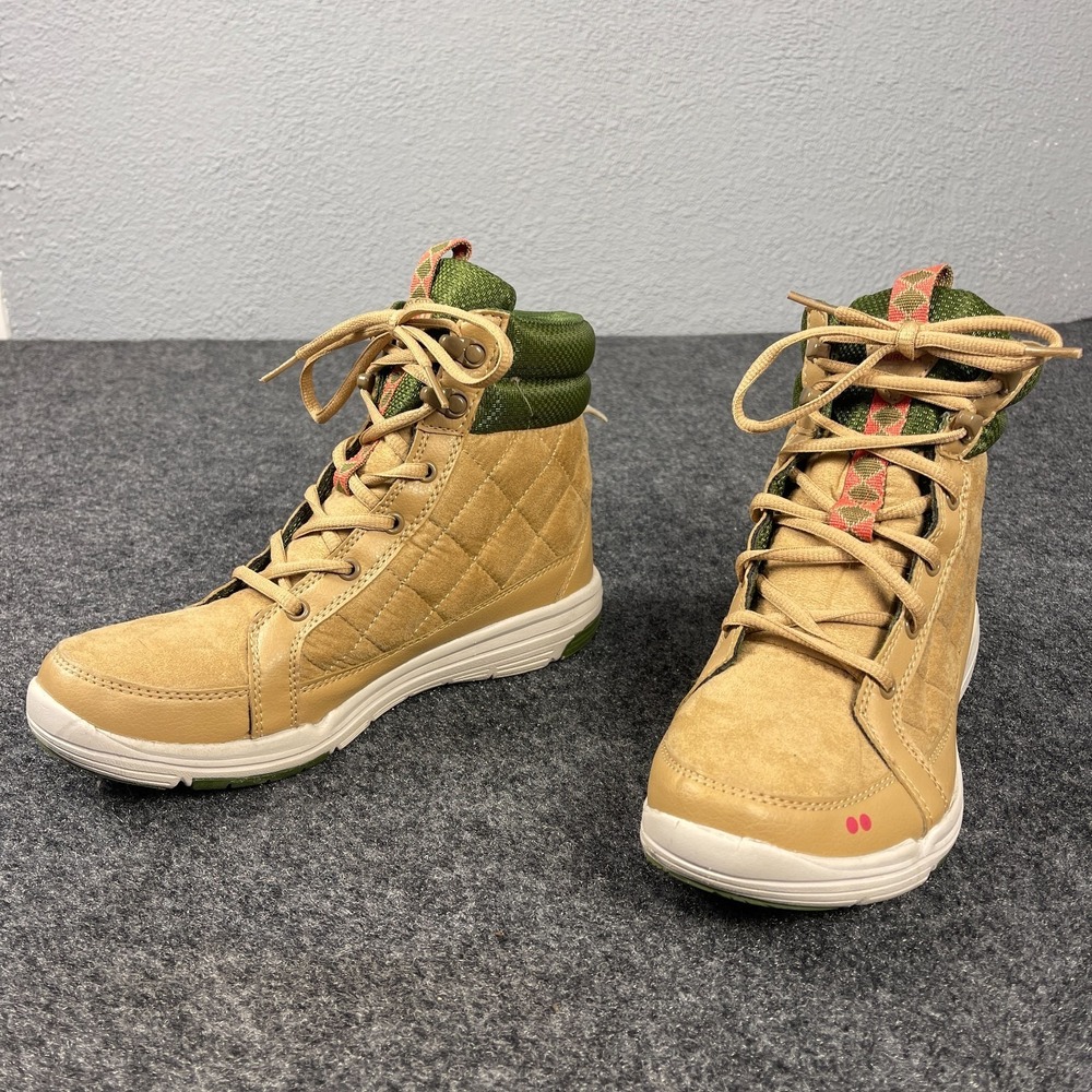 RYKA Aurora Boots Woman's 7.5 M Beige Green High Top Sneaker Boots Quilted Ankle
